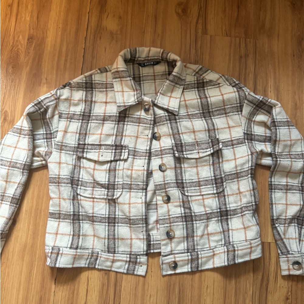 SHEIN Beige and Brown Plaid Shirt